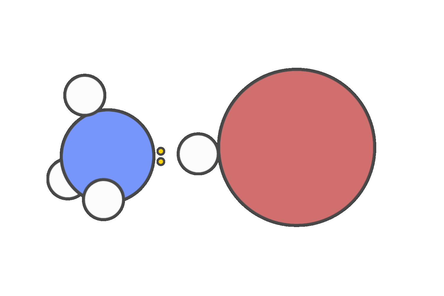Animation showing NH₃ donating a lone pair to H⁺ from HBr, forming NH₄⁺ and Br⁻ in a Brønsted–Lowry acid-base reaction.
