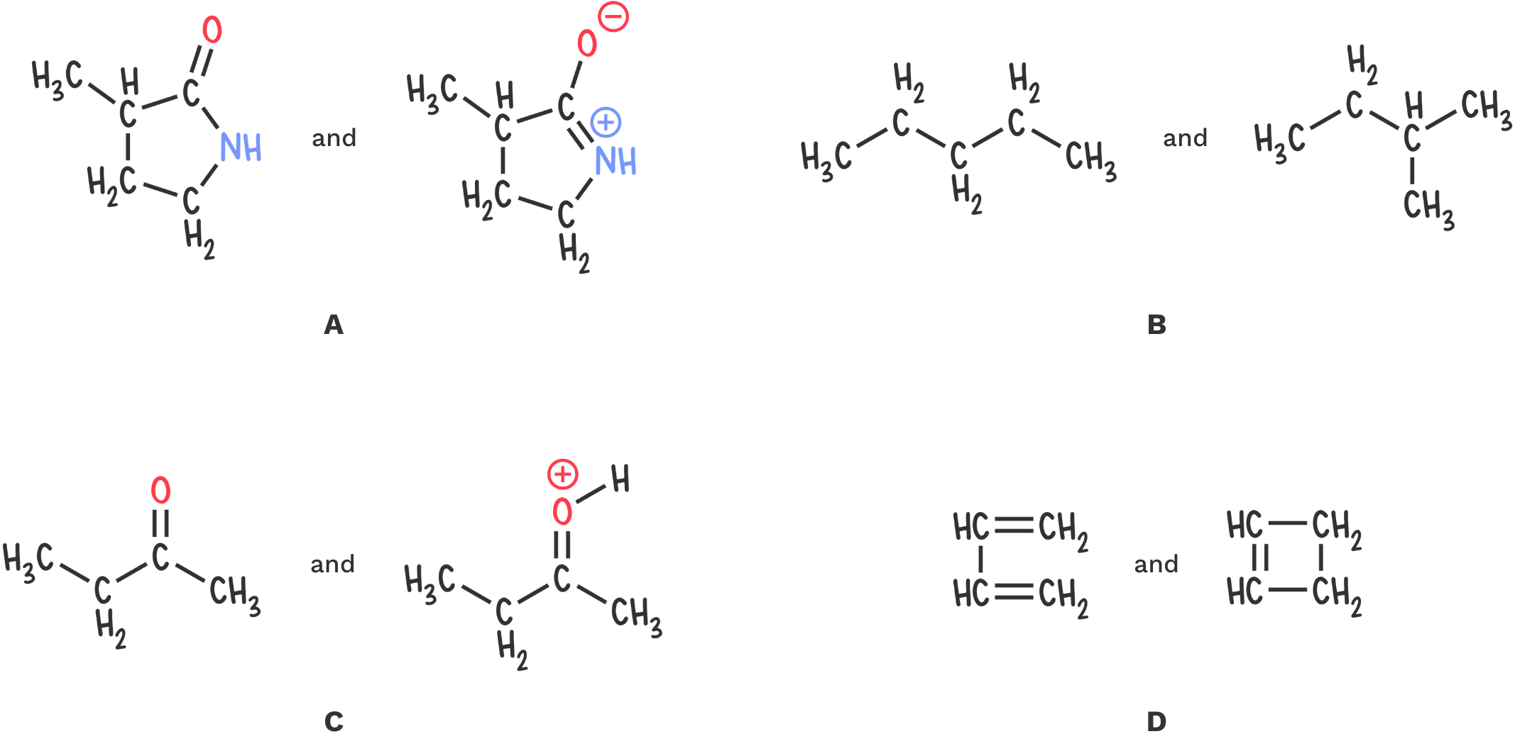 Which of the following pairs of structures represent resonance structures?