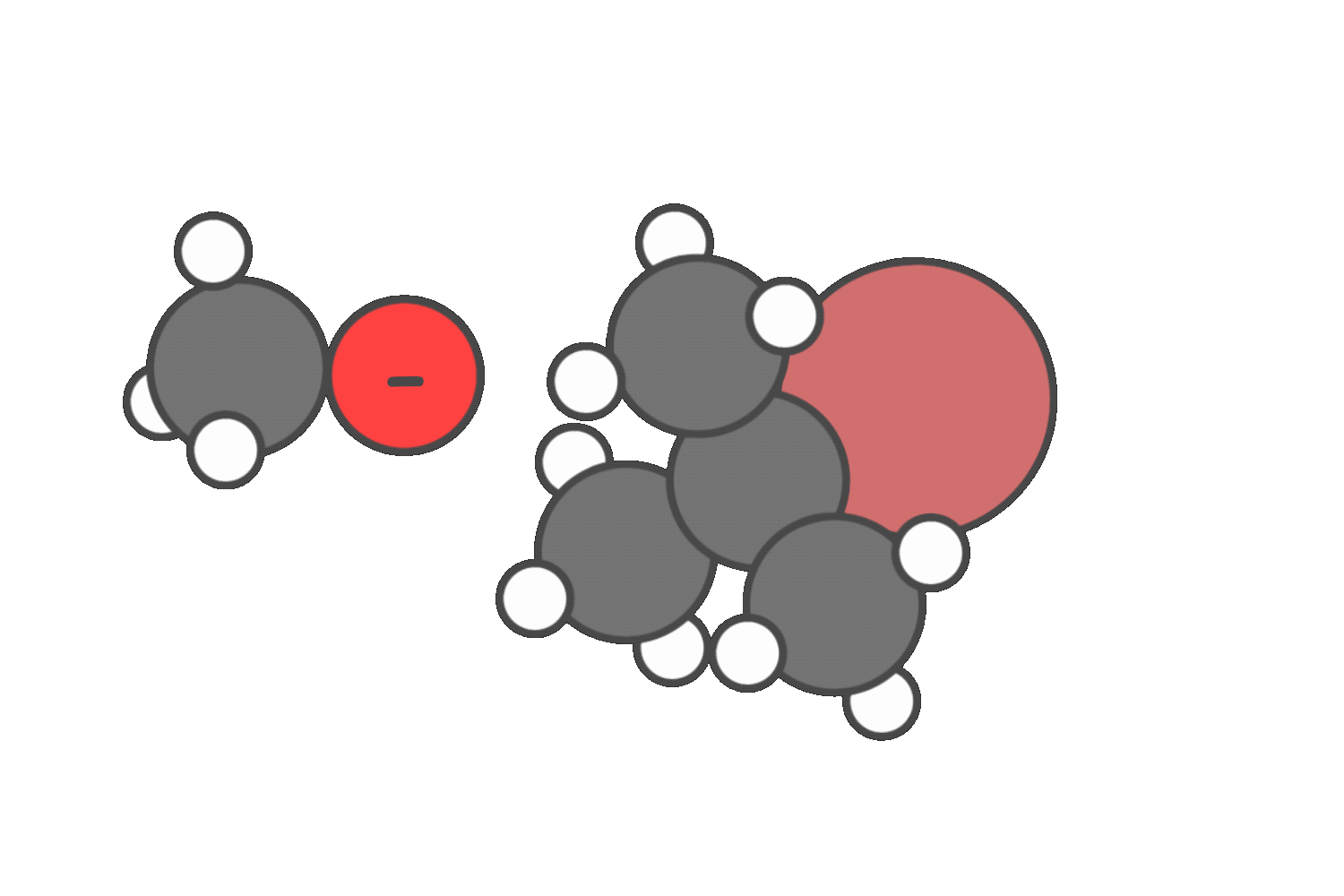 Tertiary substrate reacting with strong base like methoxide, favoring E2 elimination over substitution.