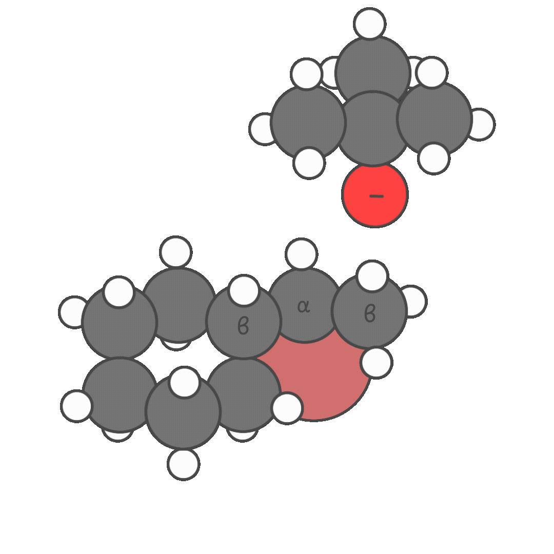 Animation showing how bulky bases like tert-butoxide (tBuO⁻), LDA, or DBN abstract protons from less substituted β-carbons, leading to the Hofmann product