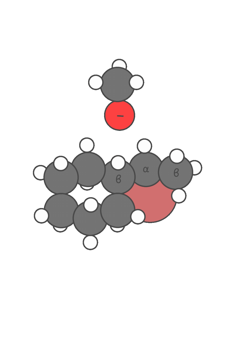 Animation showing how small, unhindered bases like MeO⁻, EtO⁻, or OH⁻ preferentially abstract more substituted β-hydrogens, leading to the Zaitsev product