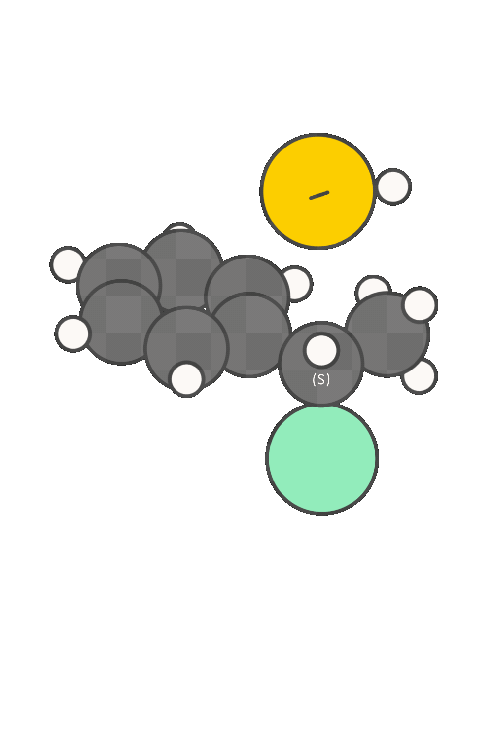 Animation showing how backside attack by a nucleophile in an SN2 reaction leads to inversion of configuration at a chiral center (e.g., R → S or S → R)